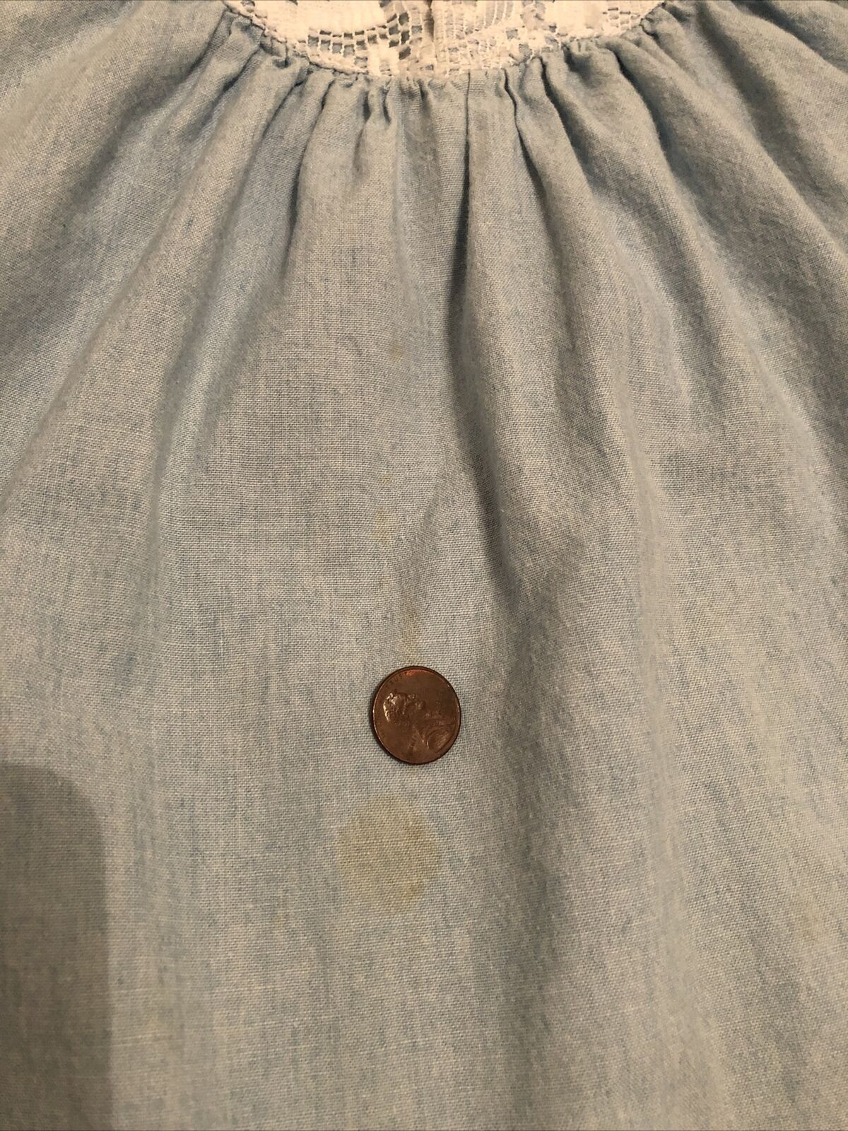 VTG 80s DAKOTA Chambray Skirt Hi-Waist Lace V Yoke Pockets Midi Prairie XS/XXS - Fresh Stock Dated March 2026