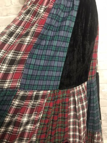 Vtg Patchwork Plaid & Velvet Maxi Full Circle Skirt Boho Gypsy Women's Large - Fresh Stock Dated February 2026