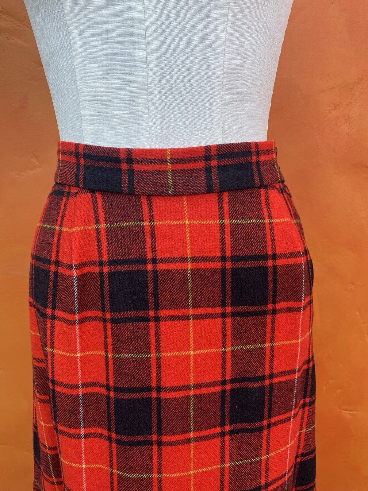 Vintage Pendleton USA 100% Wool Long Maxi Skirt Red Plaid Tartan 1960s 1970s - Fresh Stock Dated March 2026