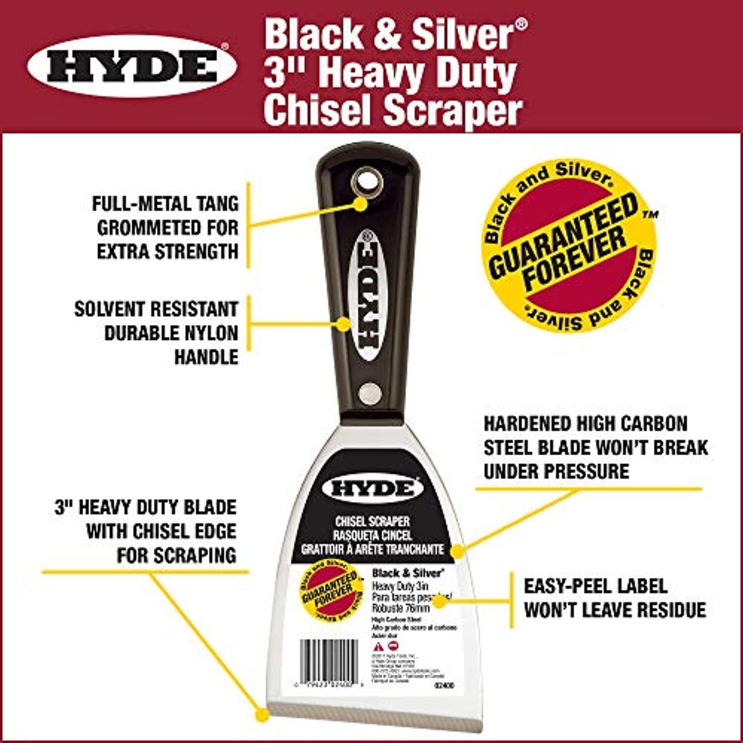 HYDE 02400 2400 Stiff Chisel Scraper, 3