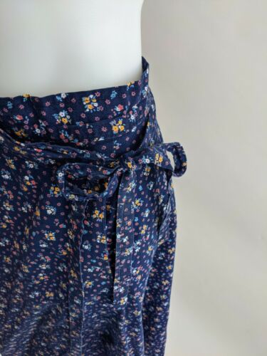 COTTON Calico PRINT 1970s Vintage Blue BOHO Maxi WRAP SKIRT bohemian prairie L - Fresh Stock Dated February 2026