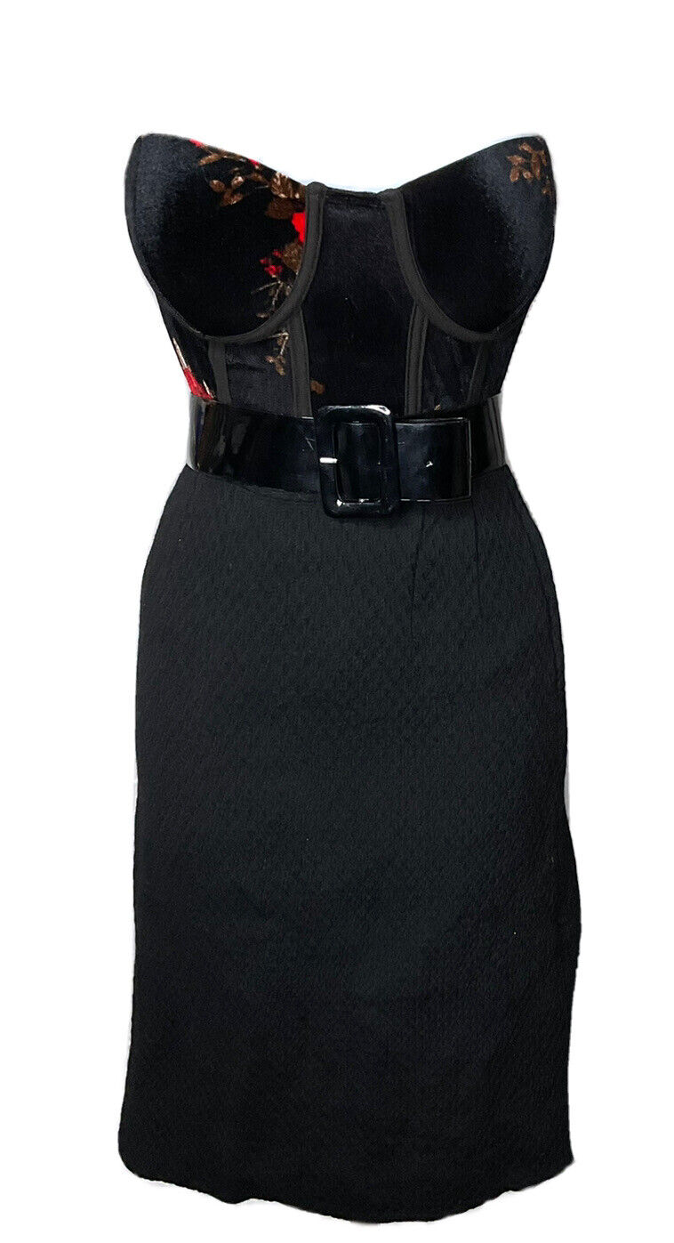 Vintage 1950s Rockabilly Pinup Textured Cotton Sz Xxs Black Wiggle Skirt - Fresh Stock Dated March 2026