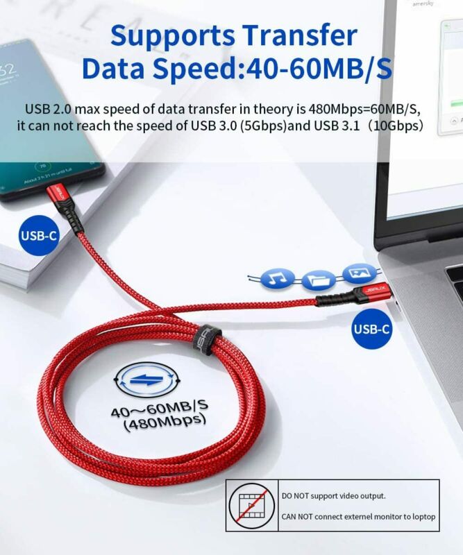 USB C to C 60W Fast Charging Cable, JSAUX[2-Pack 6.6ft] 6.6ft+6.6ft, Red - Fresh Stock Dated February 2026