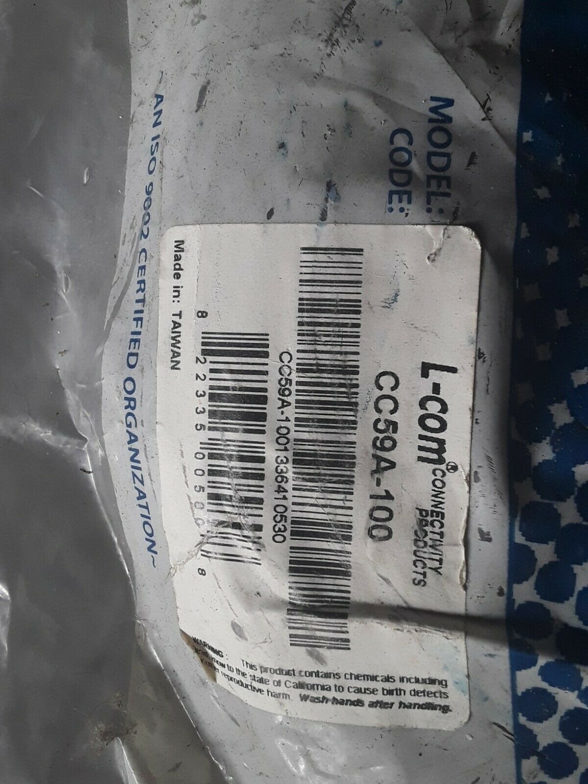 L-COM CC59A-100 BNC Male Male 100 ft RG59A Coaxial Cable - Fresh Stock Dated December 2025