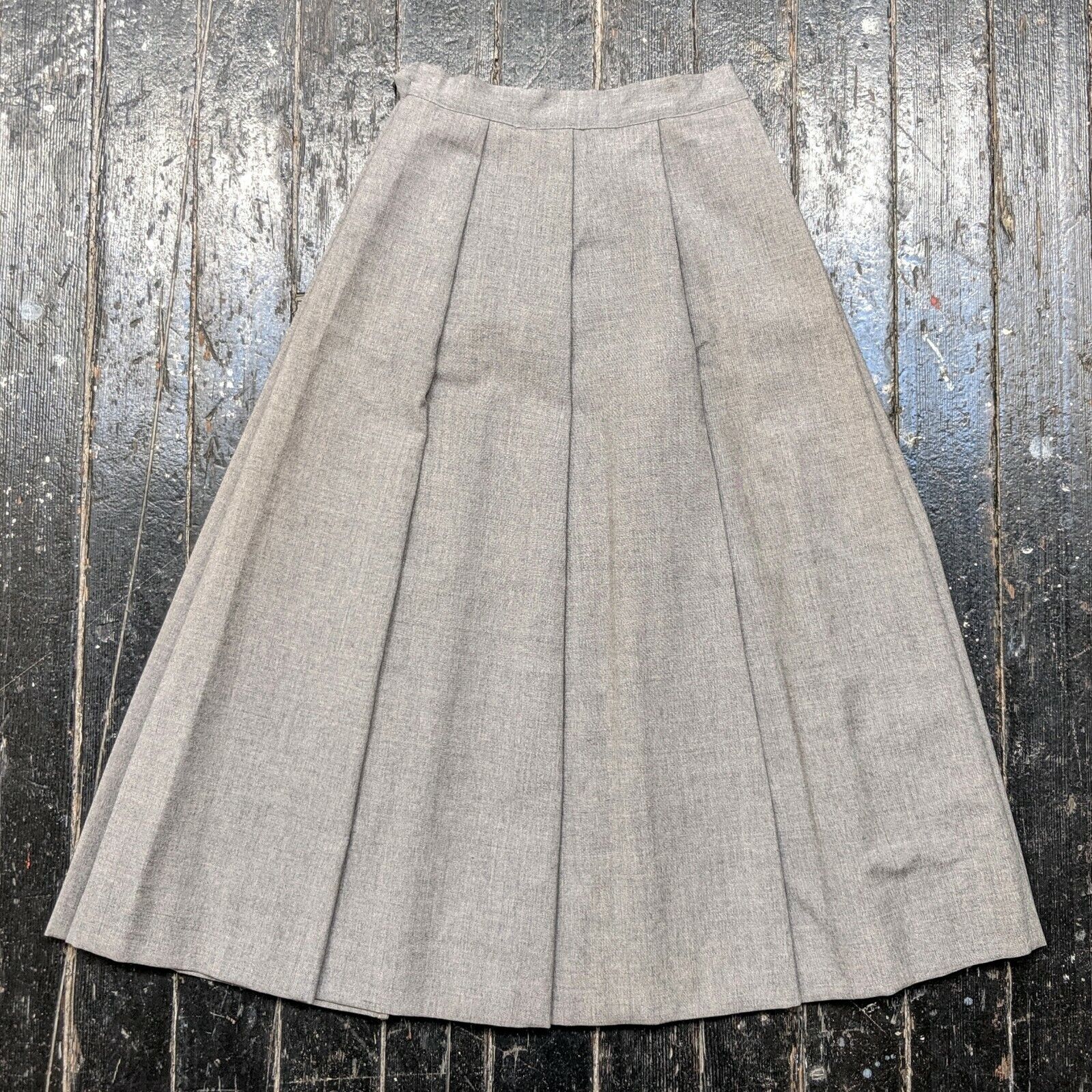 Vintage 1950s Medium Grey Wool Pleated Midi Skirt - Fresh Stock Dated December 2025