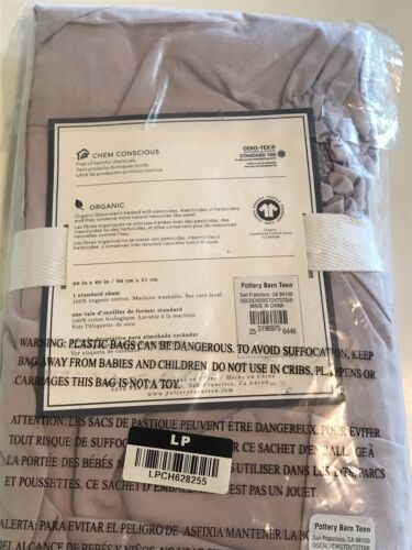 POTTERY BARN DORM Teen Organic Ruched Rosette Sham STANDARD NEW Purple 26X20 - Fresh Stock Dated December 2025