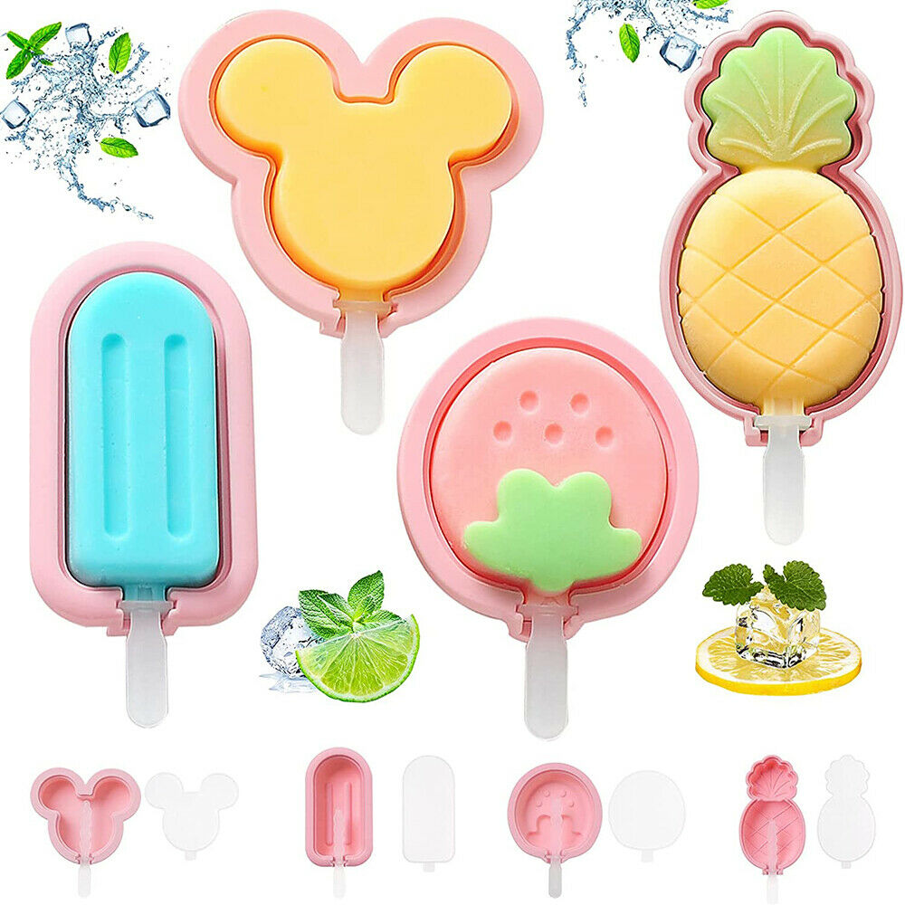 4 Pack Silicone Popsicle Molds Reusable Cute Ice Cream Pop Maker with Lid Sticks - Fresh Stock Dated February 2026
