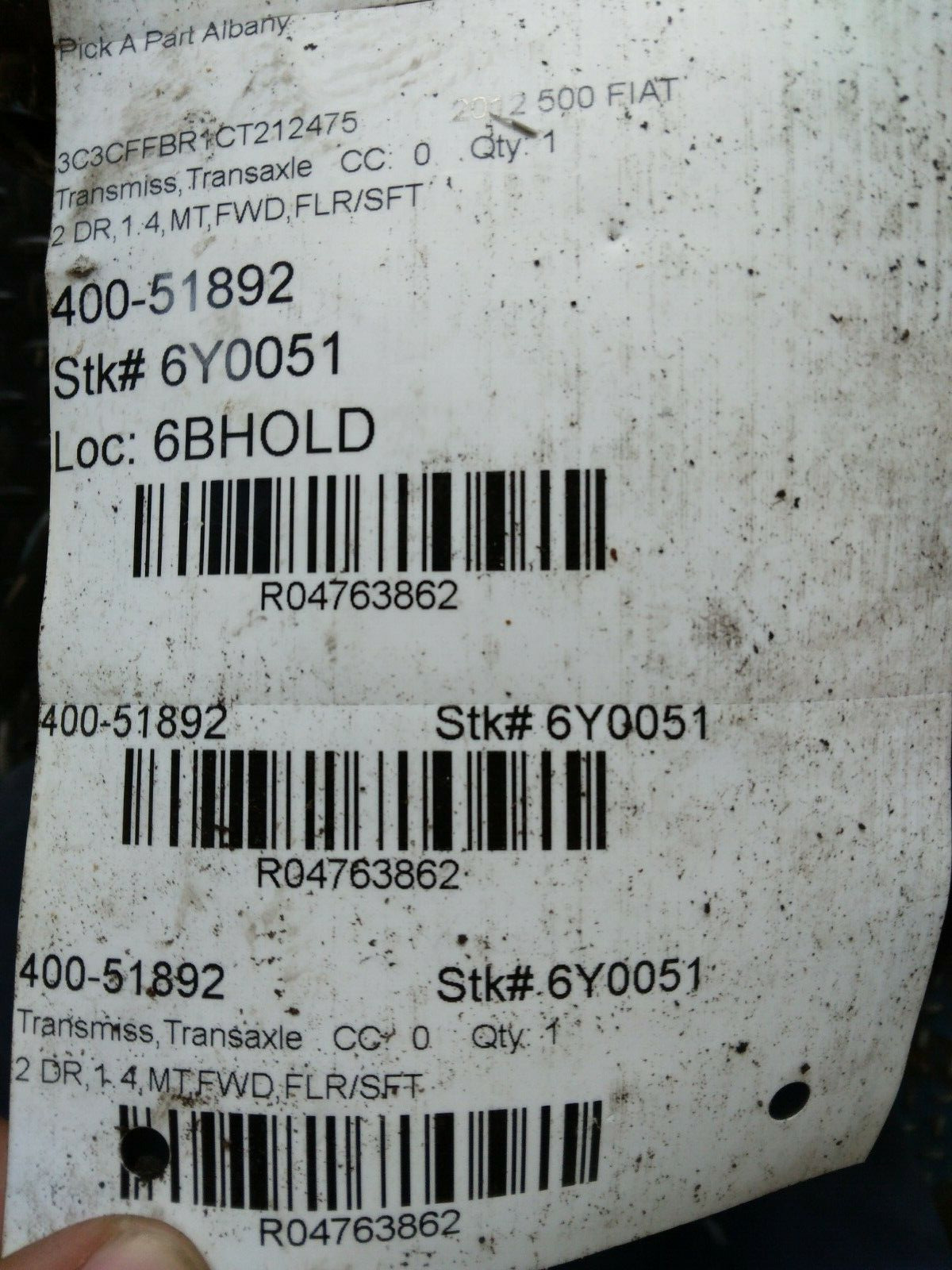 2012-2017 Fiat 500 NON-turbo M/T 5 speed manual transmission opt DDF - Fresh Stock Dated February 2026