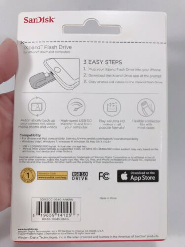 SanDisk iXpand 64GB USB 3.0 Flash Drive For iPhone and iPad - Fresh Stock Dated December 2025