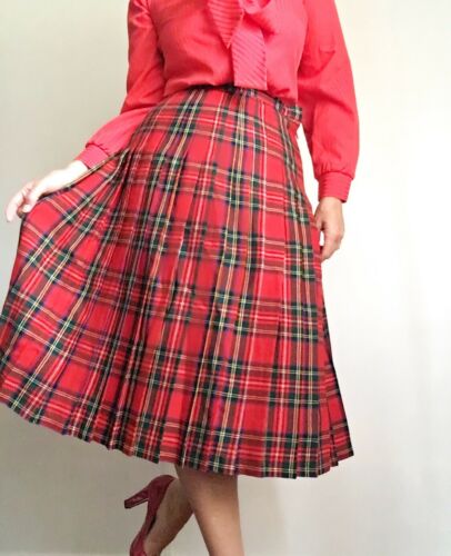 Vintage 80s Tartan Plaid Pleated Scottish Wool Skirt - Fresh Stock Dated February 2026