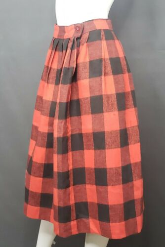 Vintage 70s Women's A Line Red Black Buffalo Plaid Soft Fleece Skirt Very Narrow - Fresh Stock Dated February 2026