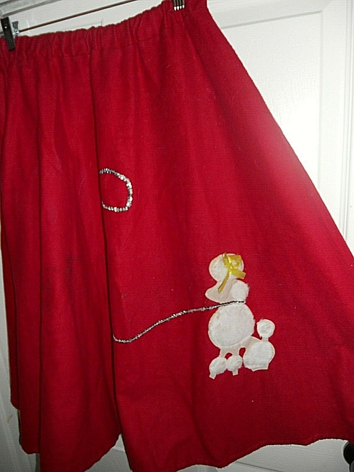 ORIGINAL MOM'S 1950S HANDMADE RED FELT POODLE CIRCLE SKIRT & SEQUINS SM 28