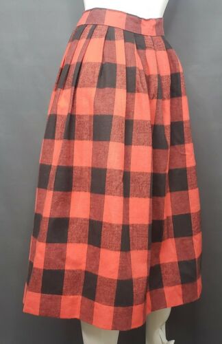 Vintage 70s Women's A Line Red Black Buffalo Plaid Soft Fleece Skirt Very Narrow - Fresh Stock Dated February 2026