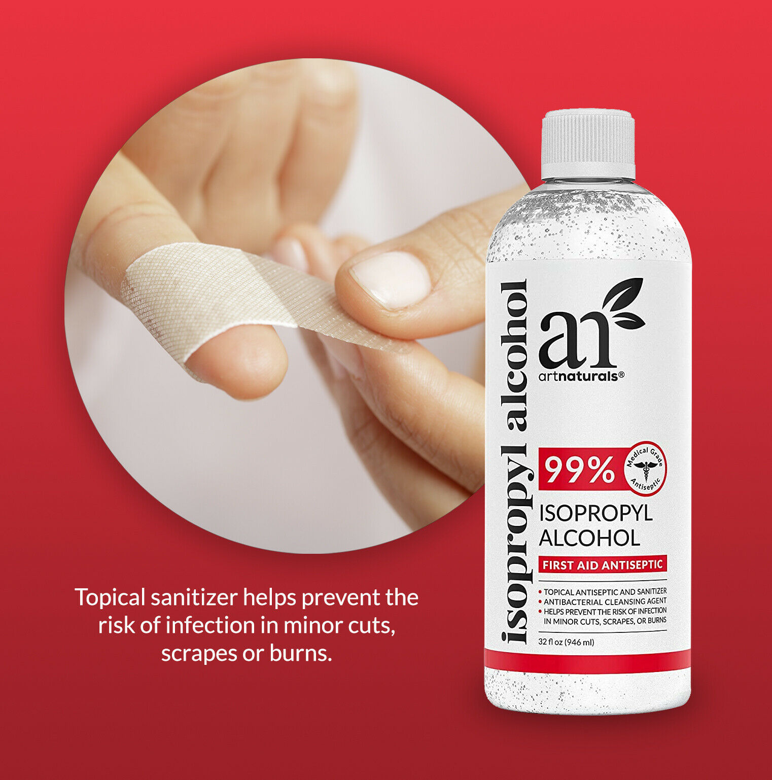 ArtNaturals Rubbing Isopropyl Alcohol - 99% Pure (Pack of 4 Quarts) - 1 Gallon - Fresh Stock Dated February 2026