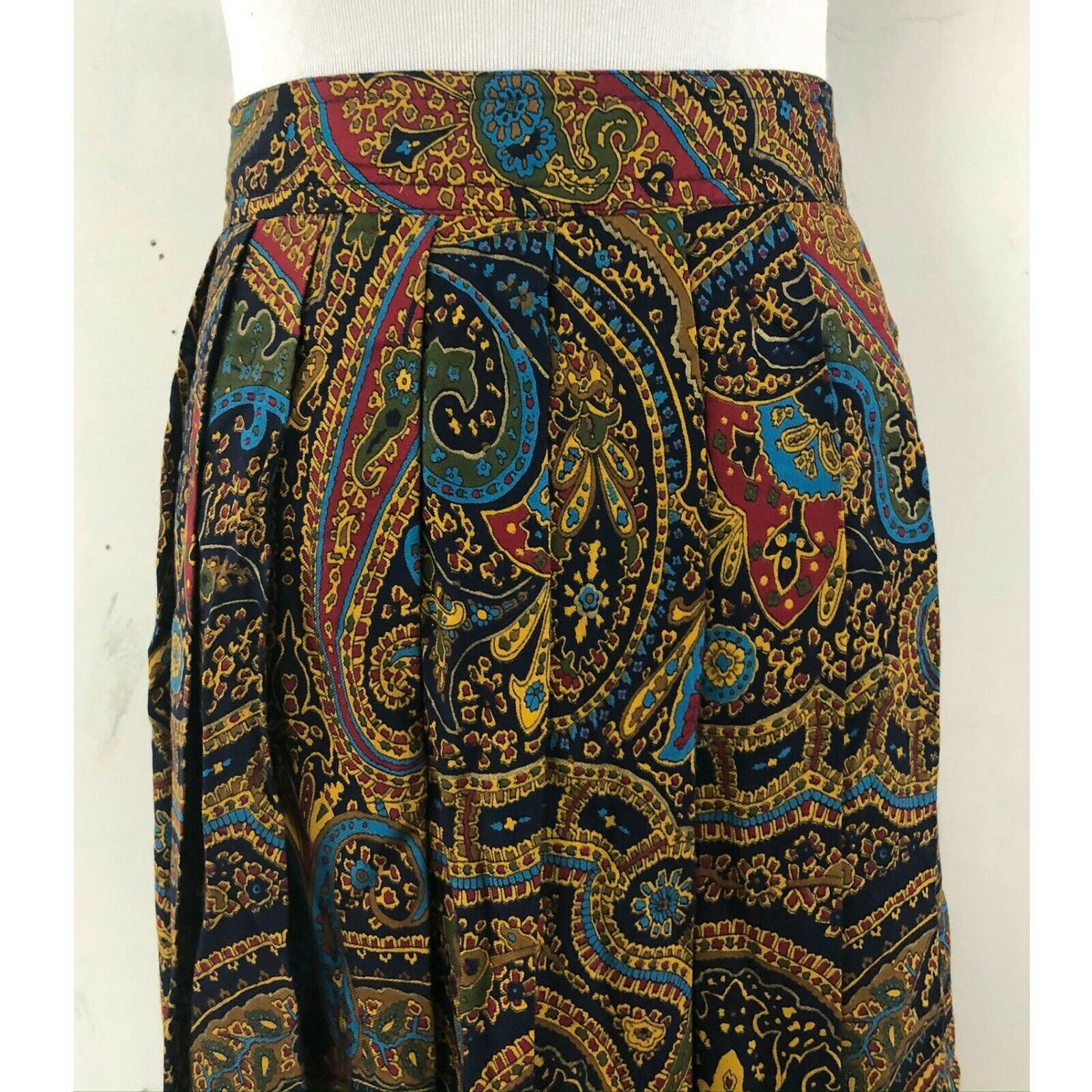 Vintage Pleated Midi Skirt 1970s Paisley Print Knife Pleats Size M/L 31