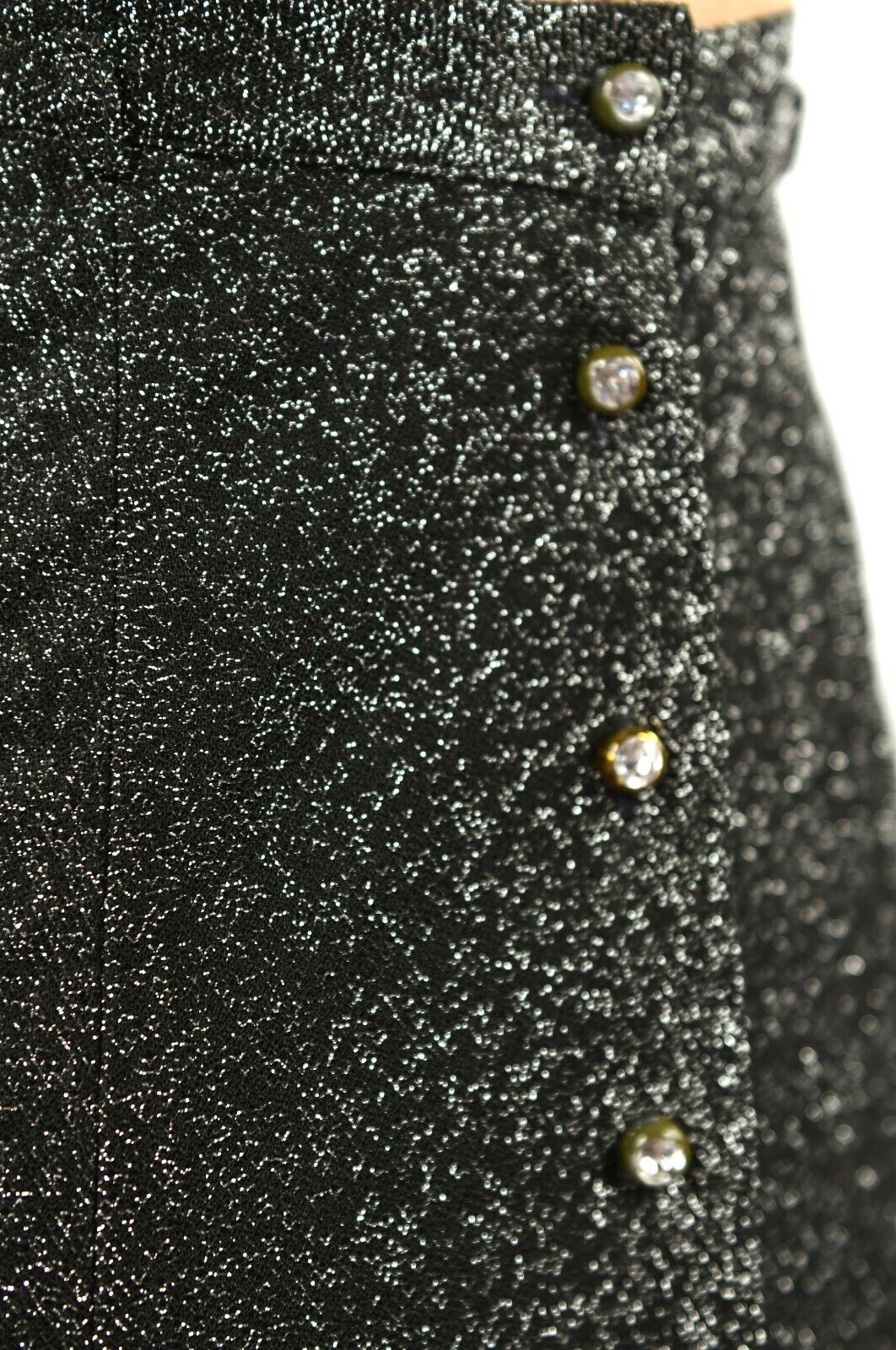 Vintage 70s Black Metallic Silver Lurex High Waist Button Down Mini Disco Skirt - Fresh Stock Dated March 2026