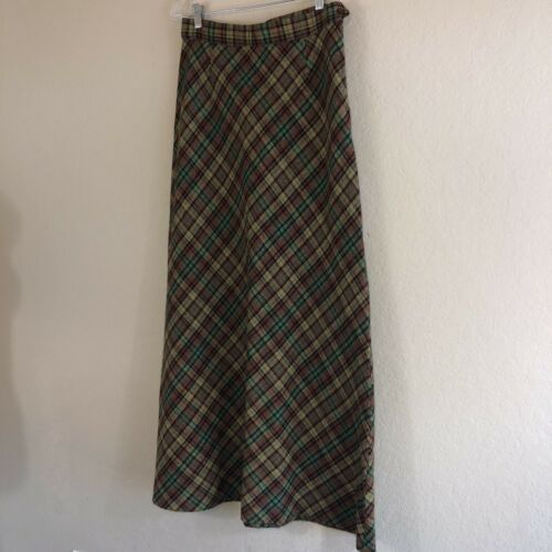 Vintage 70's Plaid Long Maxi Floor A Line Preppy Skirt Green Mustard Brown - Fresh Stock Dated February 2026