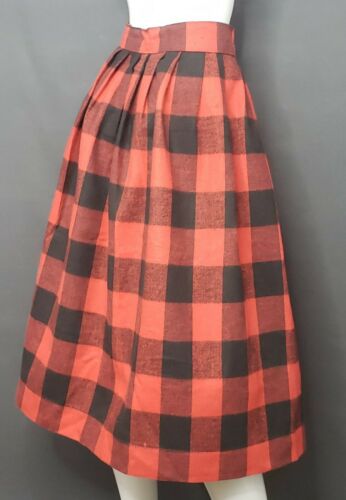 Vintage 70s Women's A Line Red Black Buffalo Plaid Soft Fleece Skirt Very Narrow - Fresh Stock Dated February 2026