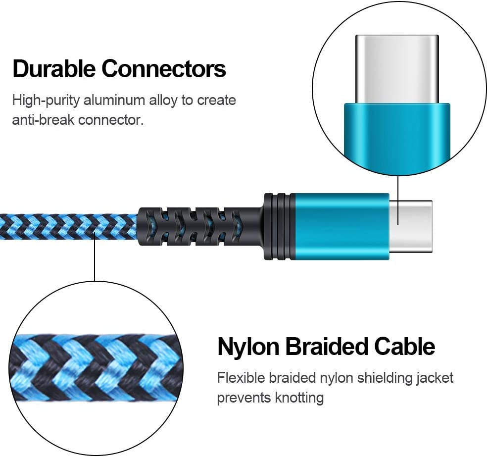 Type C Charging Cable, SIXSIM 5Pack 6FT white,rose-red,blue,green, purple - Fresh Stock Dated February 2026