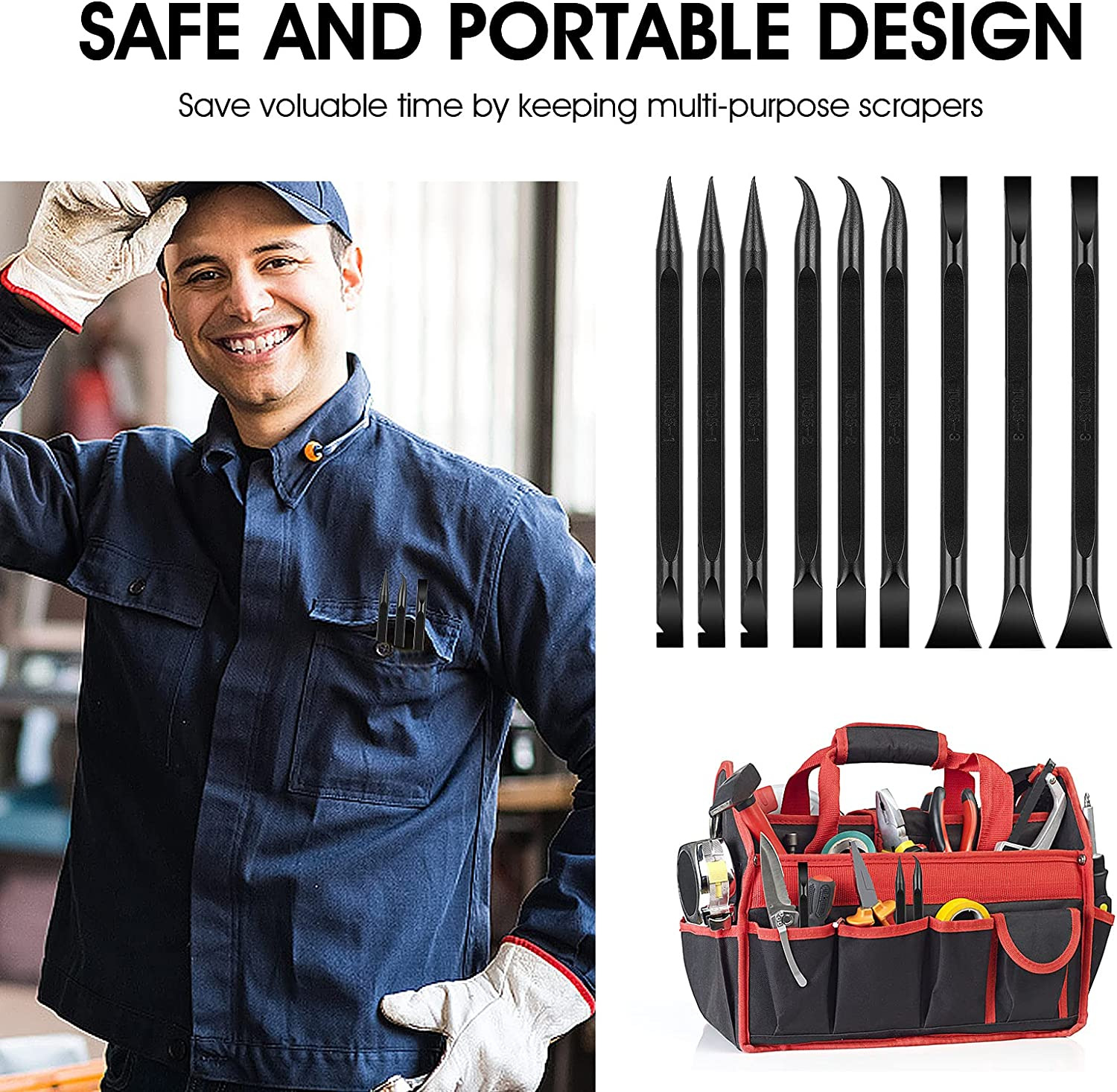 9 Pieces Plastic Scraper Tool Carbon Fiber Multi-Purpose Scraper Scratch Free Cl - Fresh Stock Dated February 2026