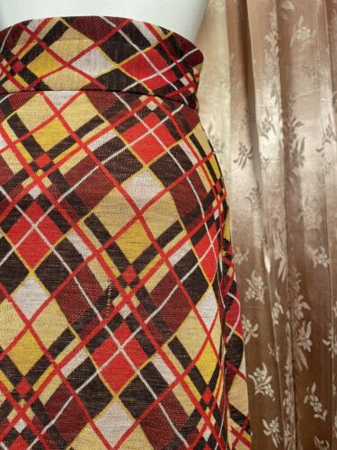 Vtg 60s 70s Boho Wool Geometric Plaid High-Waist Slit Maxi Skirt Mod 1960s S - Fresh Stock Dated March 2026