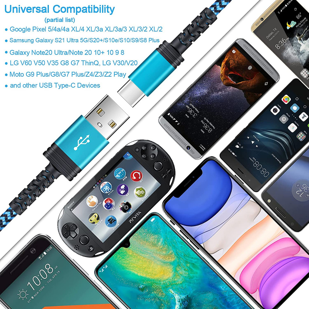 Type C Charging Cable, SIXSIM 5Pack 6FT white,rose-red,blue,green, purple - Fresh Stock Dated February 2026