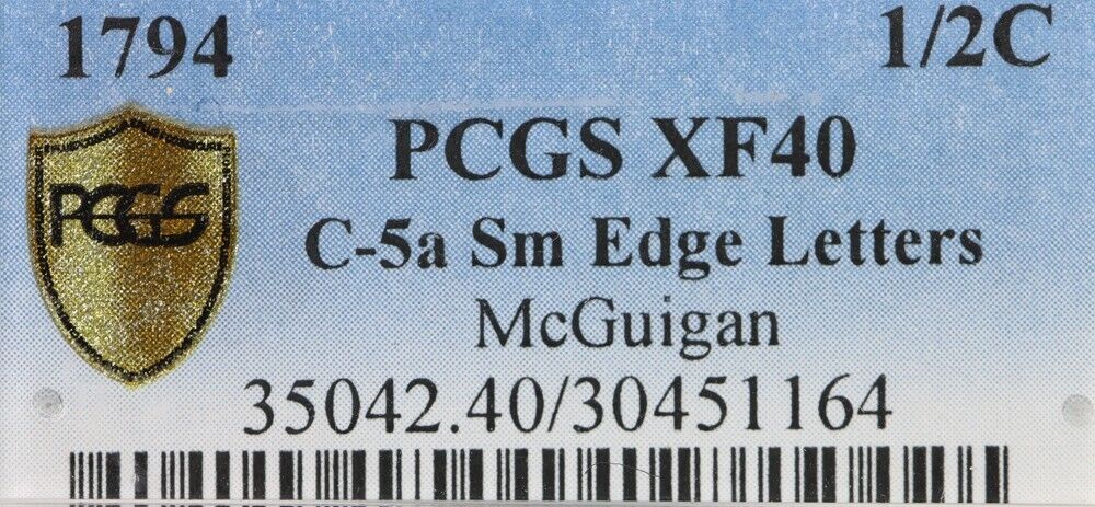 1794 C5a R4+ Liberty Cap Half Cent PCGS EF40 Jim McGuigan collection - Fresh Stock Dated February 2026