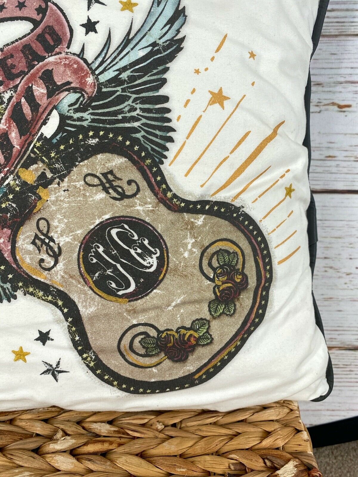 Pottery Barn Teen X Junk Gypsy Guitar Pillow Cover & Insert Country Rock N Roll - Fresh Stock Dated December 2025