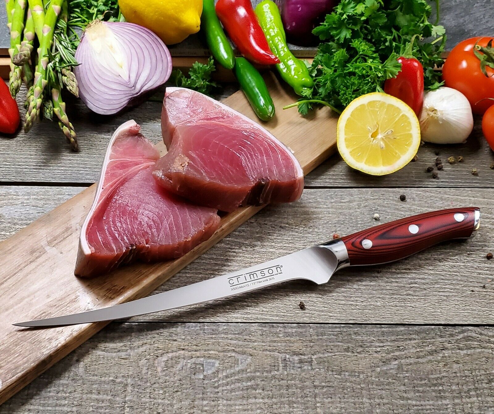 7.5 Inch Fish Fillet Knife CRIMSON Series German Stainless G10 Handle Ergo Chef - Fresh Stock Dated December 2025
