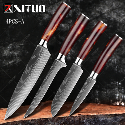XITUO 1-10PCS  kitchen knives Set Laser Damascus pattern chef knife Sharp Santok - Fresh Stock Dated December 2025
