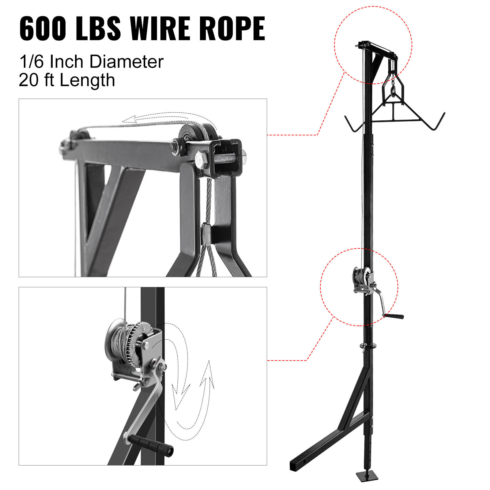 VEVOR Hitch Mounted Deer Hoist Hitch Game Hoist 400lbs Winch Swivel w/ Gambrel - Fresh Stock Dated February 2026