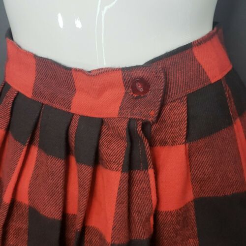 Vintage 70s Women's A Line Red Black Buffalo Plaid Soft Fleece Skirt Very Narrow - Fresh Stock Dated February 2026