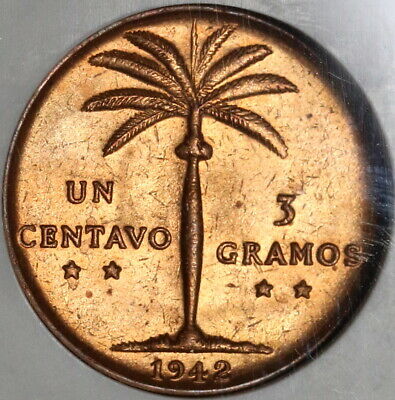 1942 NGC MS 64 RED Dominican Republic 1 Centavo Mint State Coin (20060801C) - Fresh Stock Dated December 2025
