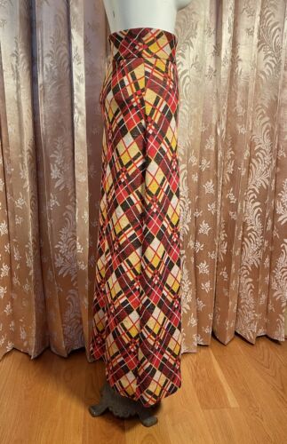 Vtg 60s 70s Boho Wool Geometric Plaid High-Waist Slit Maxi Skirt Mod 1960s S - Fresh Stock Dated March 2026