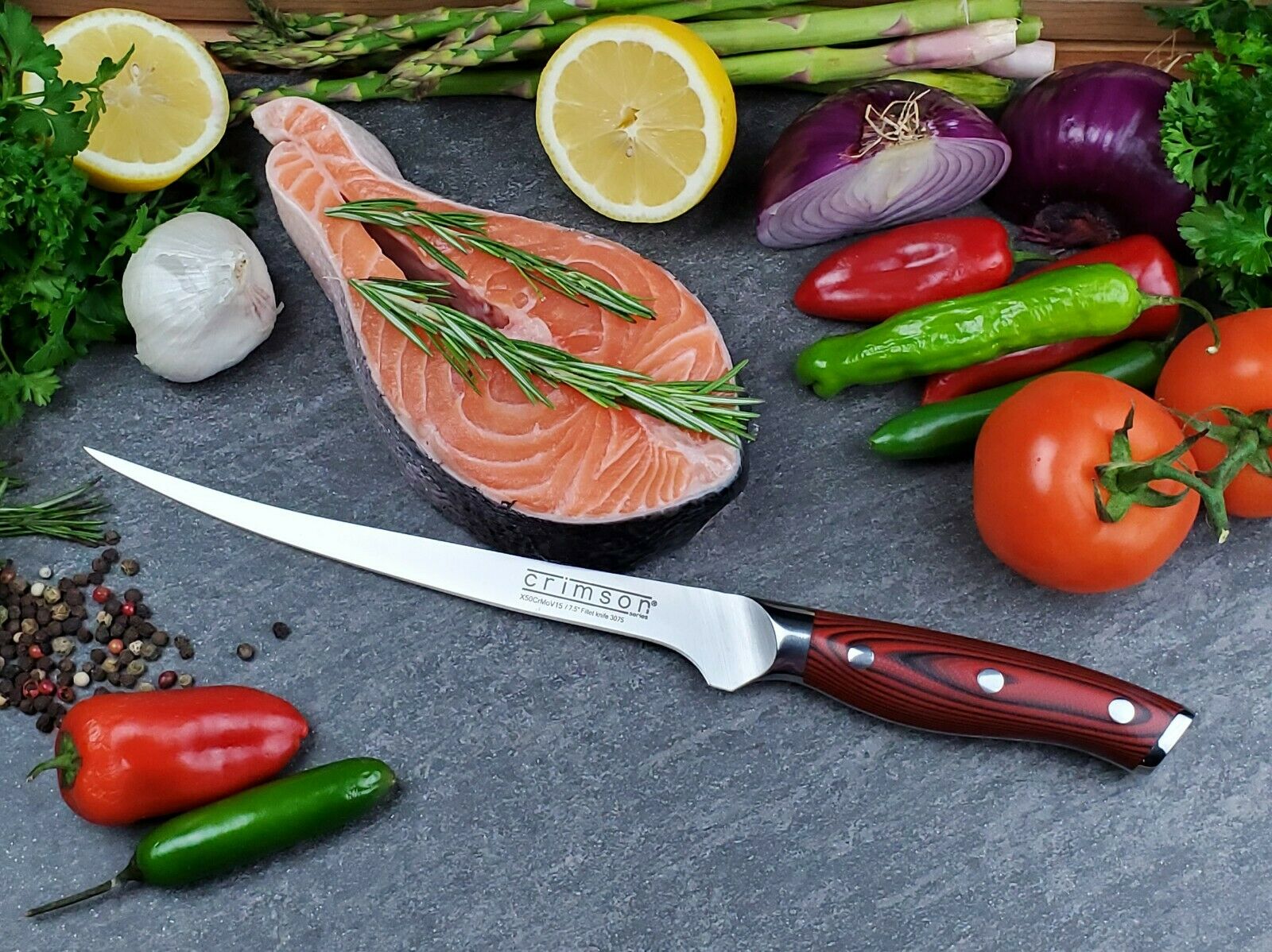 7.5 Inch Fish Fillet Knife CRIMSON Series German Stainless G10 Handle Ergo Chef - Fresh Stock Dated December 2025