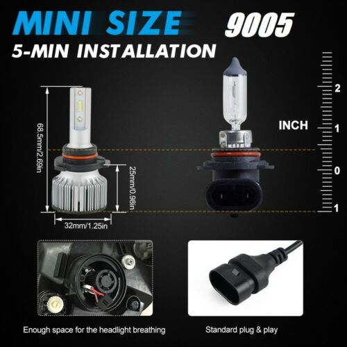 9005 For Suzuki GSXR600 GSXR750 2008-2009 LED Headlights High Beam 2x HB3 Bulbs - Fresh Stock Dated February 2026