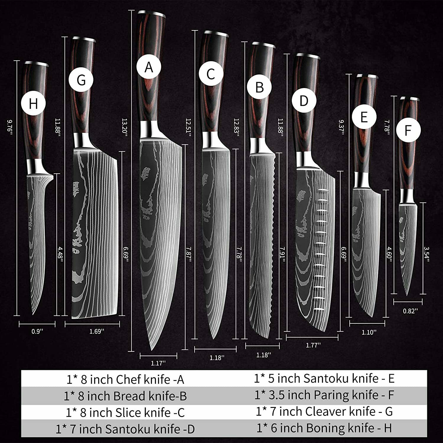 Pro Kitchen Knives Set Stainless Damascus Chef Knife Cleaver Chopping Meat Fruit - Fresh Stock Dated December 2025