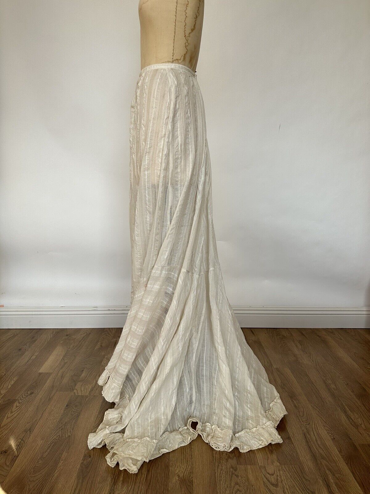 Gorgeous Antique 1900s Cotton Plisse Skirt Sheer Crochet Net Insets Afternoon XS - Fresh Stock Dated March 2026