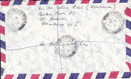 1985 Jamaica #584,#590 on Gordon Town Reg Cover to US;art,train,railroad topi *d - Fresh Stock Dated December 2025