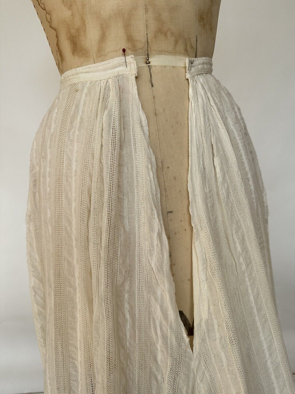 Gorgeous Antique 1900s Cotton Plisse Skirt Sheer Crochet Net Insets Afternoon XS - Fresh Stock Dated March 2026