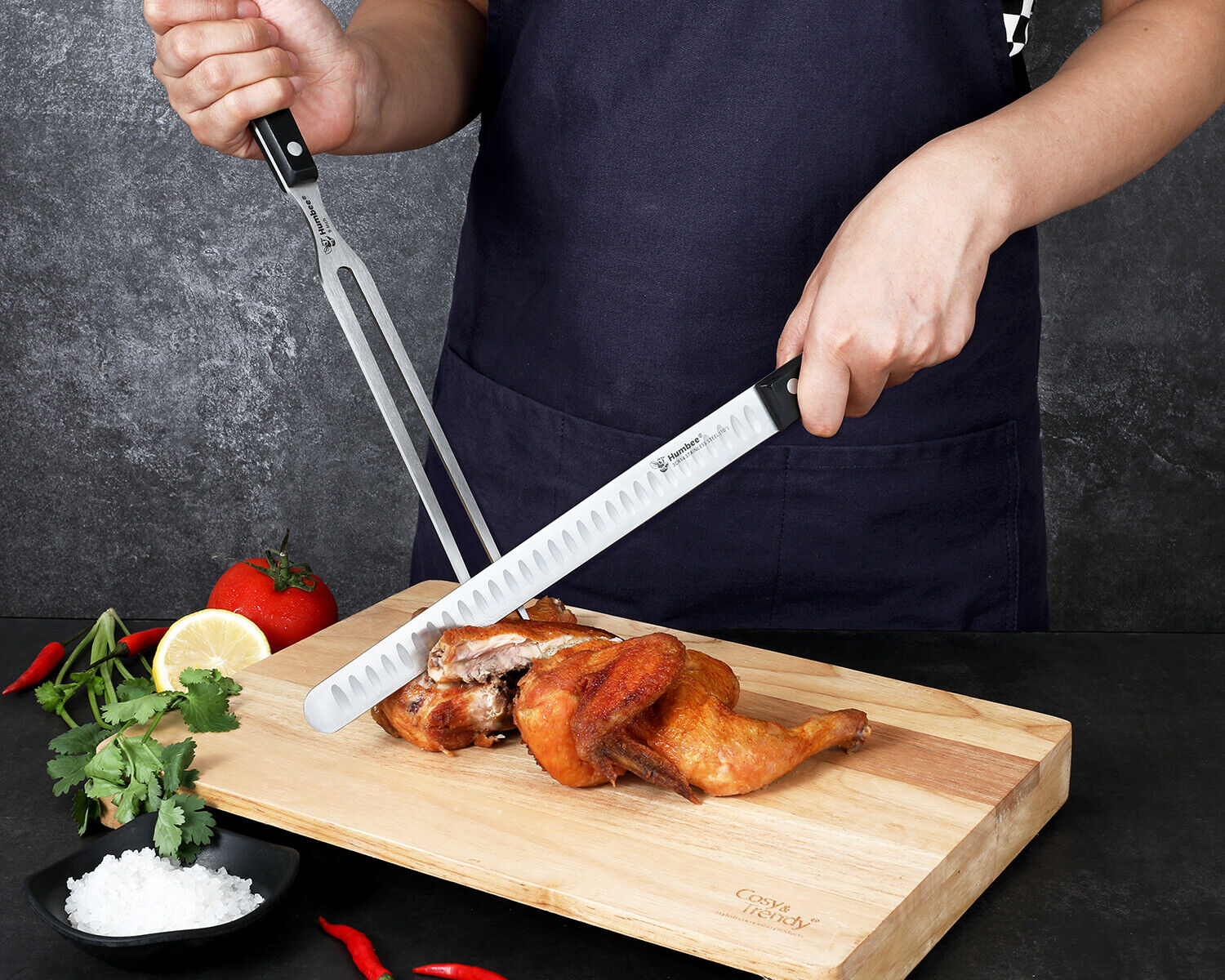 Humbee Chef Stainless Steel Granton Edge Carving Knife - Fresh Stock Dated February 2026