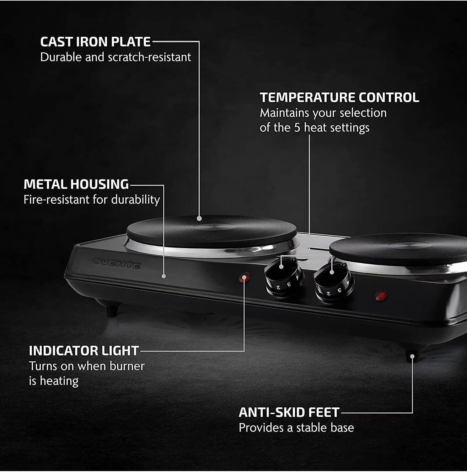 Portable Countertop Electric Stove Double Burner Cast Iron Hot Plate Cooktop New - Fresh Stock Dated February 2026