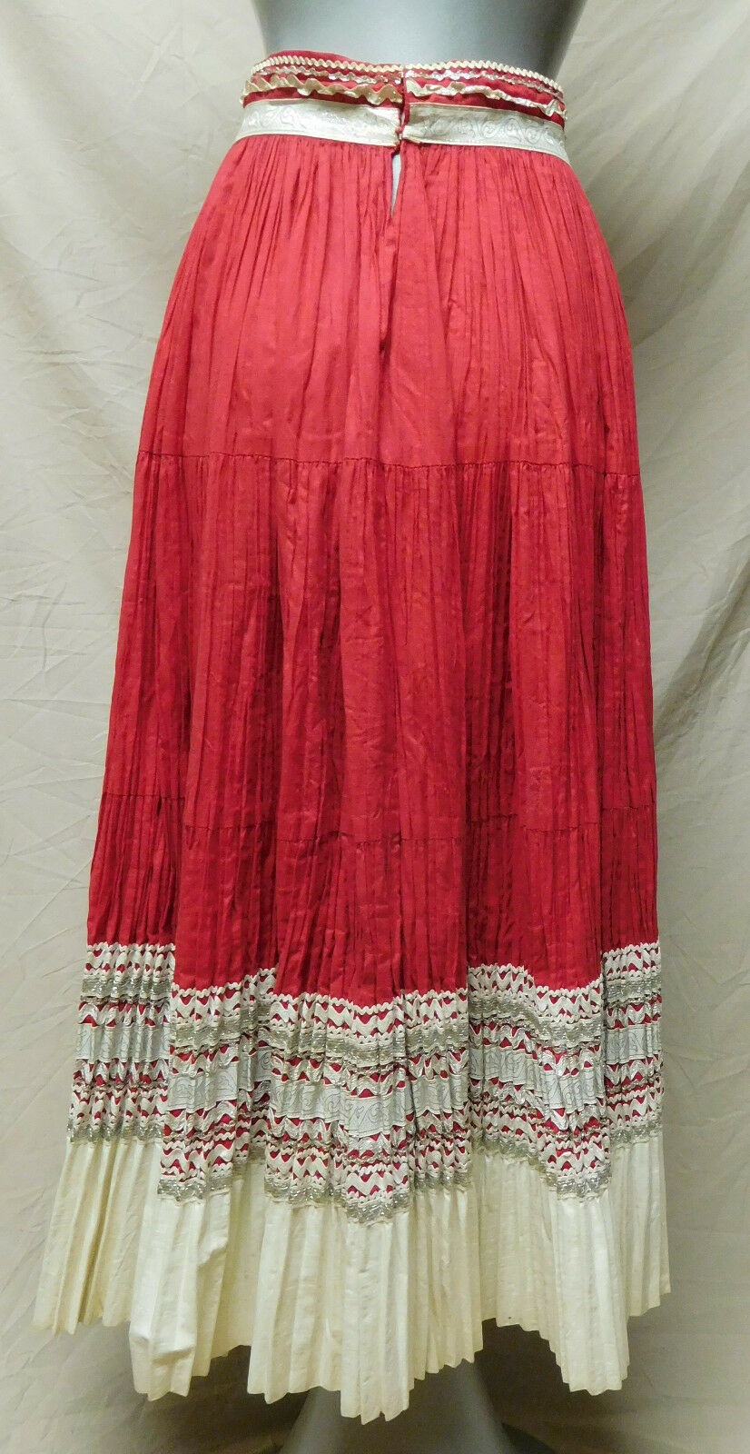 Vintage Red Metallic Silver Trim Pleated Circle Skirt - Fresh Stock Dated February 2026