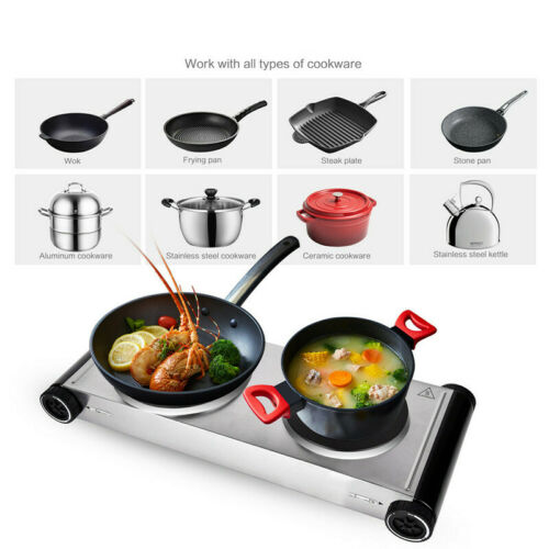 Electric Double Burner Hot Plate Portable Cooking Stove Cast Heater Kitchen - Fresh Stock Dated December 2025