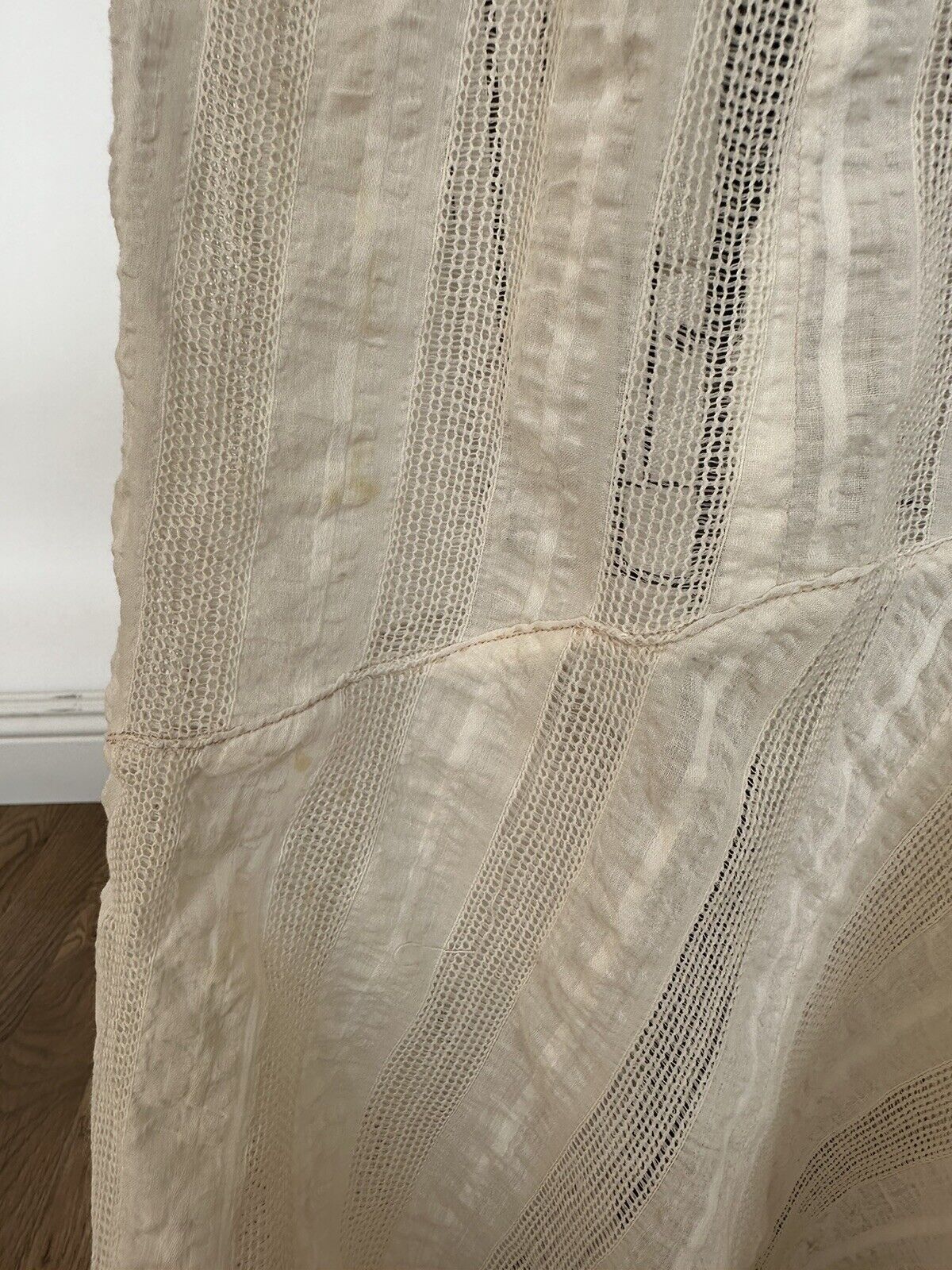 Gorgeous Antique 1900s Cotton Plisse Skirt Sheer Crochet Net Insets Afternoon XS - Fresh Stock Dated March 2026