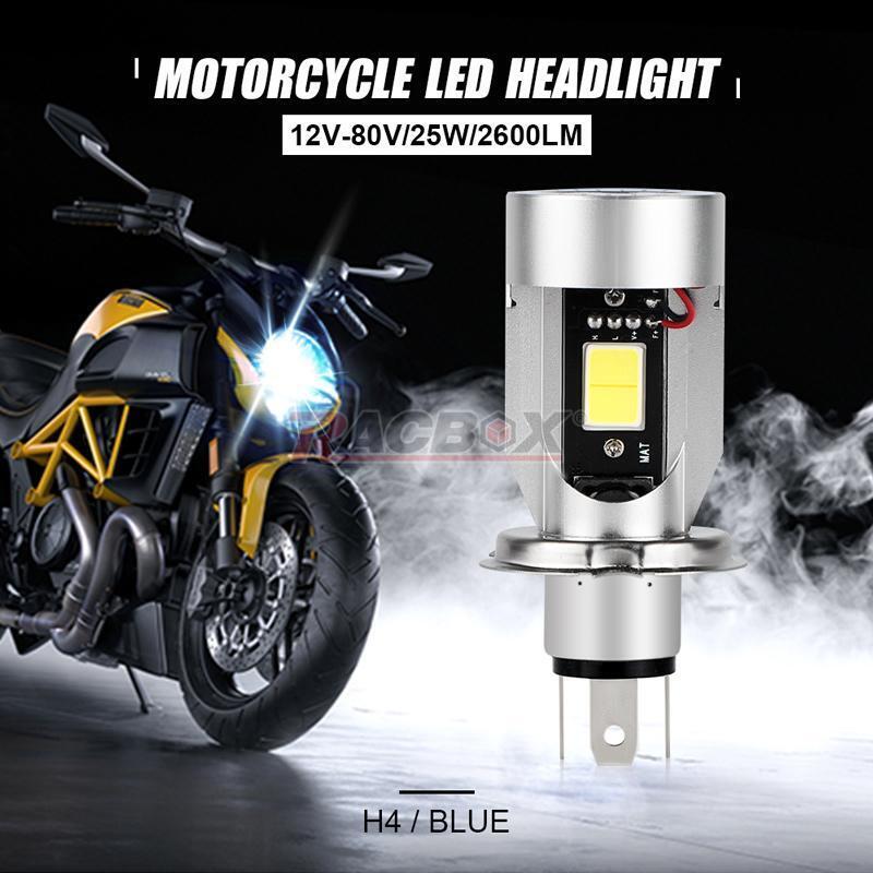 H4 9003 LED Motorcycle Headlight Bulb Hi/Low Beam White W/ Blue Angel Eyes Halo - Fresh Stock Dated February 2026