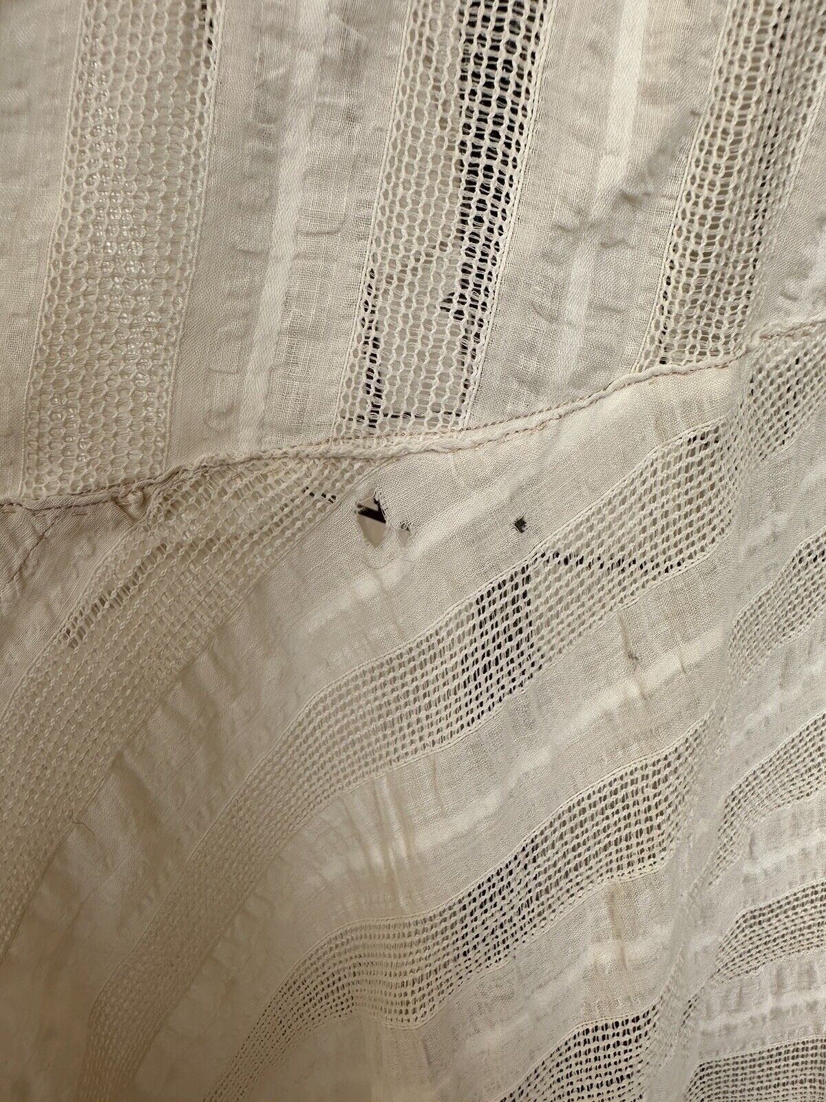 Gorgeous Antique 1900s Cotton Plisse Skirt Sheer Crochet Net Insets Afternoon XS - Fresh Stock Dated March 2026