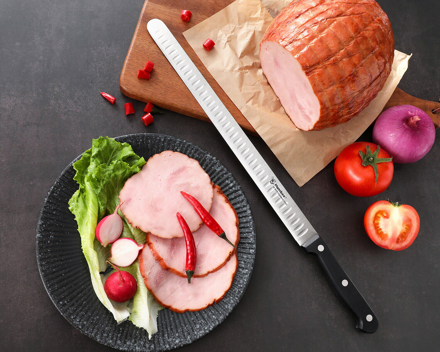 Humbee Chef Stainless Steel Granton Edge Carving Knife - Fresh Stock Dated February 2026