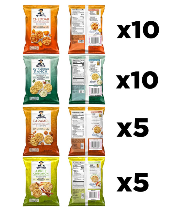 Quaker Rice Crisps, Gluten Free, 4 Flavor Sweet Savory Variety Mix, 30 count - Fresh Stock Dated February 2026