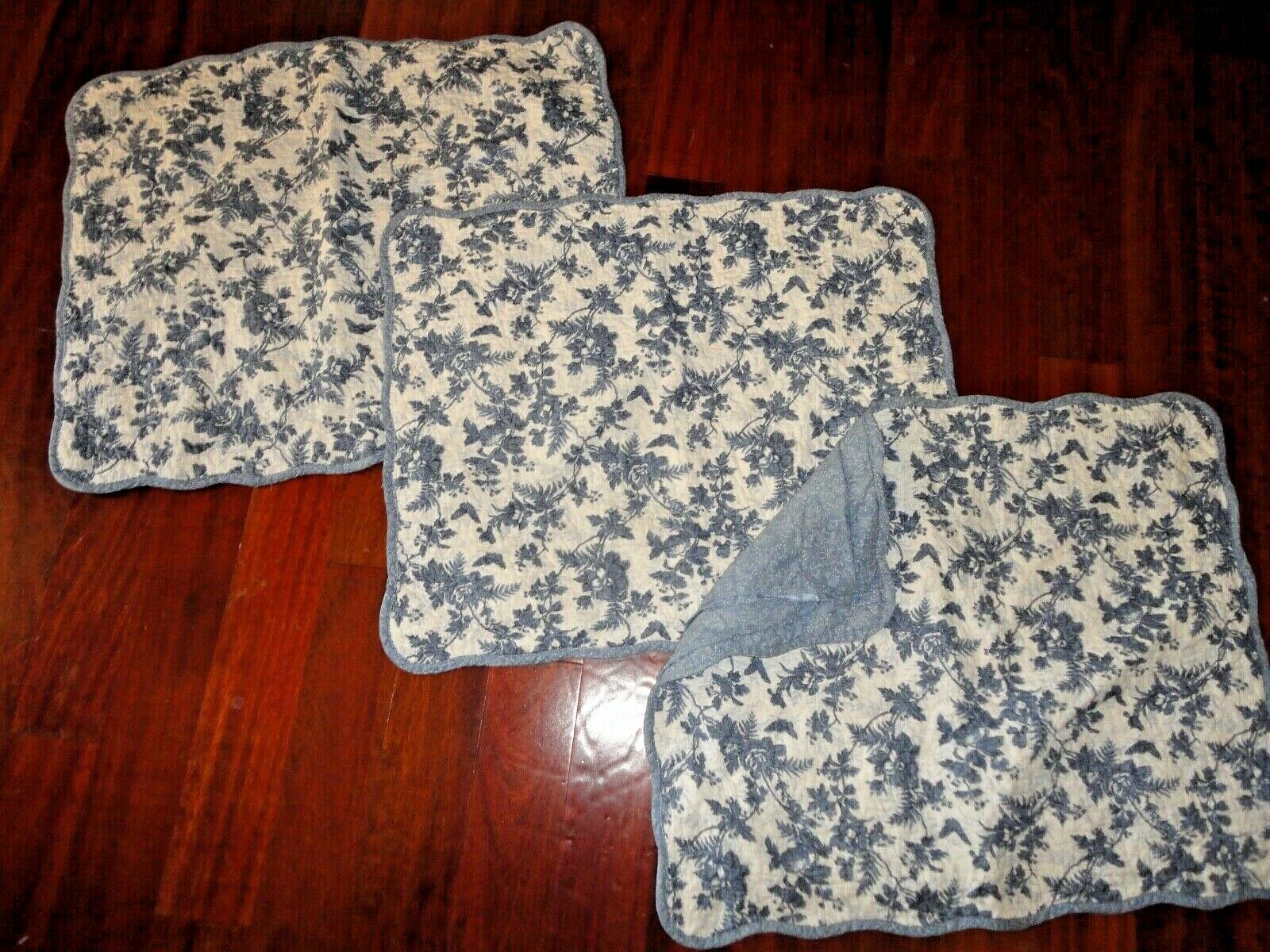 CROFT & BARROW BLUE WHITE TOILE FLORAL QUILTED (3) STANDARD PILLOW SHAMS 20X26 - Fresh Stock Dated December 2025